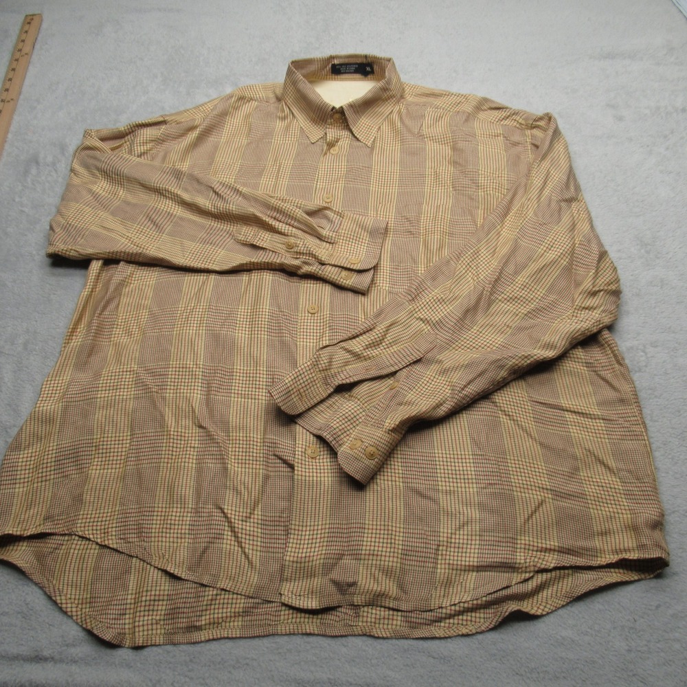 Johnnie Walker Silk Blend Shirt Mens XL Yellow Green Plaid Button Up Long Sleeve
